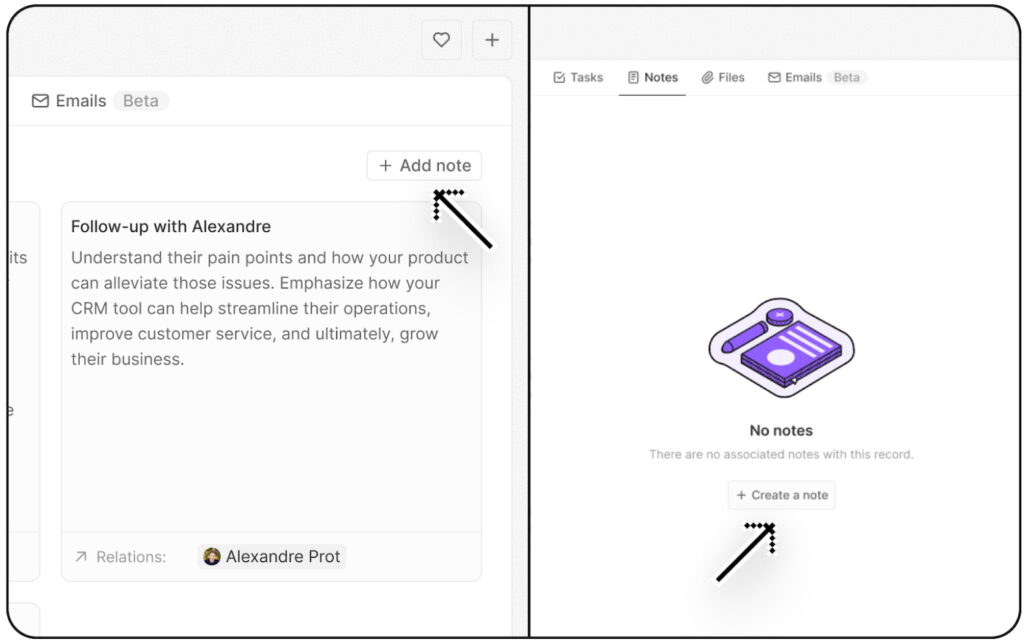 Creating a note from a record page in Twenty CRM.