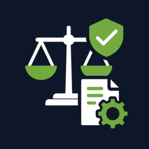 A weighing scale with data automation icon.
