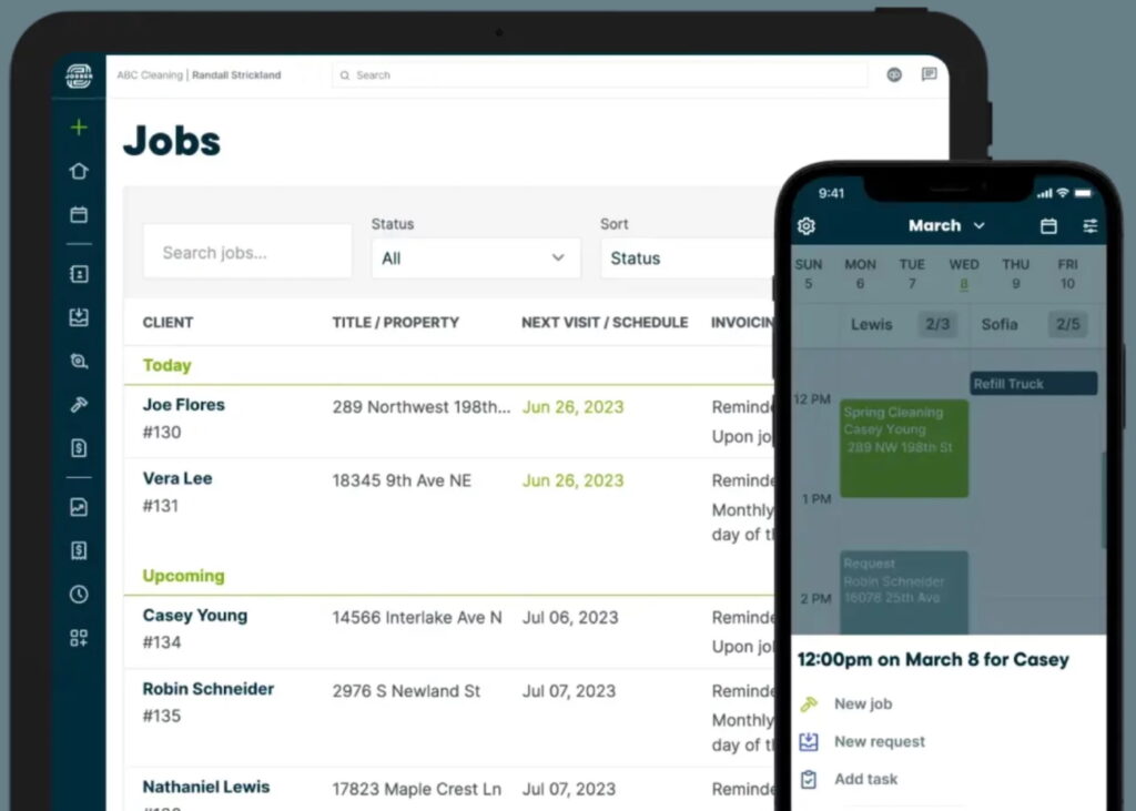 An example of Jobber's work management feature with simplified scheduling, job tracking, and invoicing.