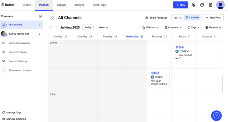 Buffer's social media content calendar.