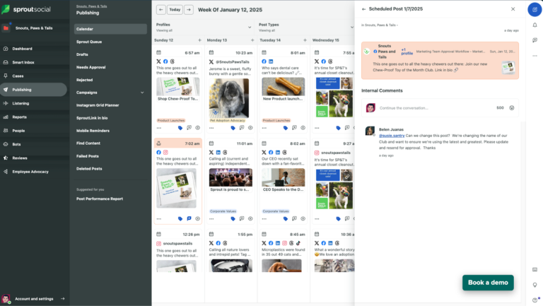Sprout Social's social media content calendar.