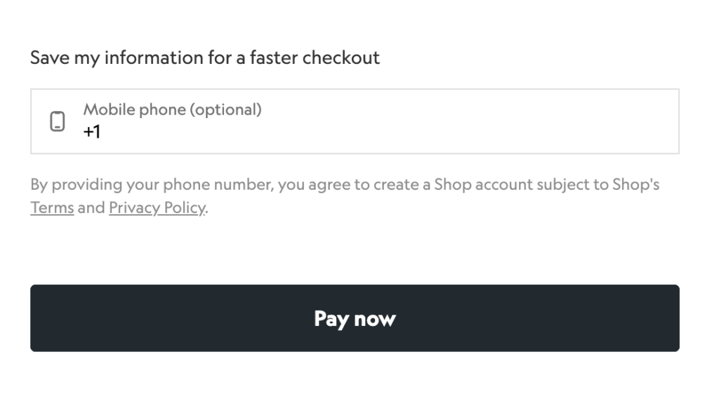 Checkout screen with an option to save information for faster checkout and a prominent “Pay now” button.