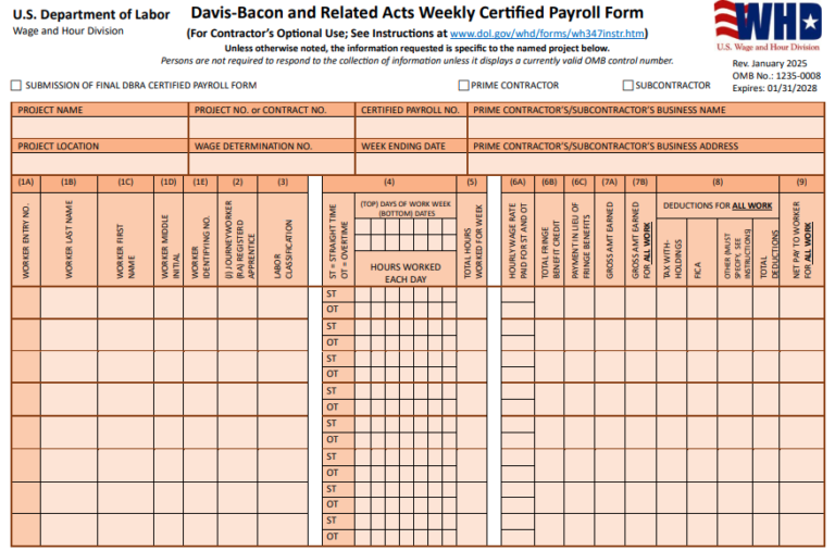 Page 1 of the WH-347 form with data fields for project and worker information.