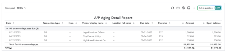 A/P Aging Detail Report.