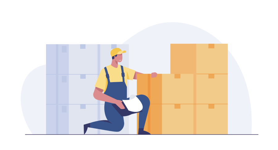Vector illustration of a man making inventory checks on products.