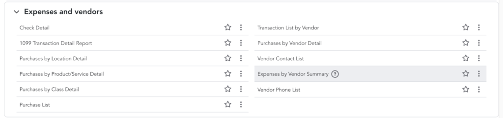 Accessing expenses by vendor summary in QuickBooks Online
