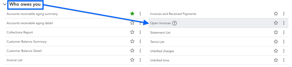 Accessing open invoices in QuickBooks Online