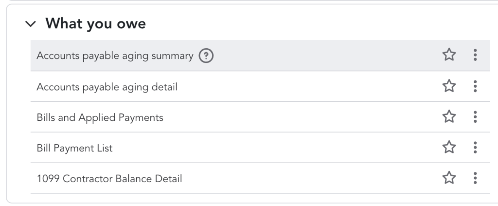 Accessing accounts payable aging summary in QuickBooks