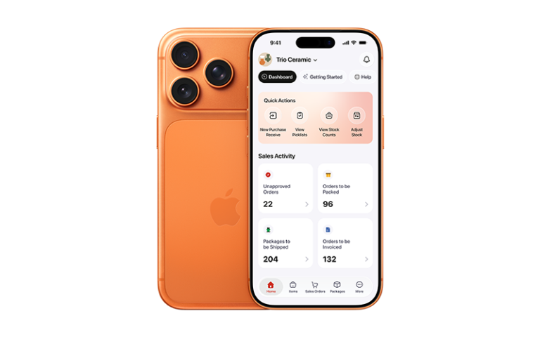 An orange iPhone showing the AT&T sales activity dashboard.