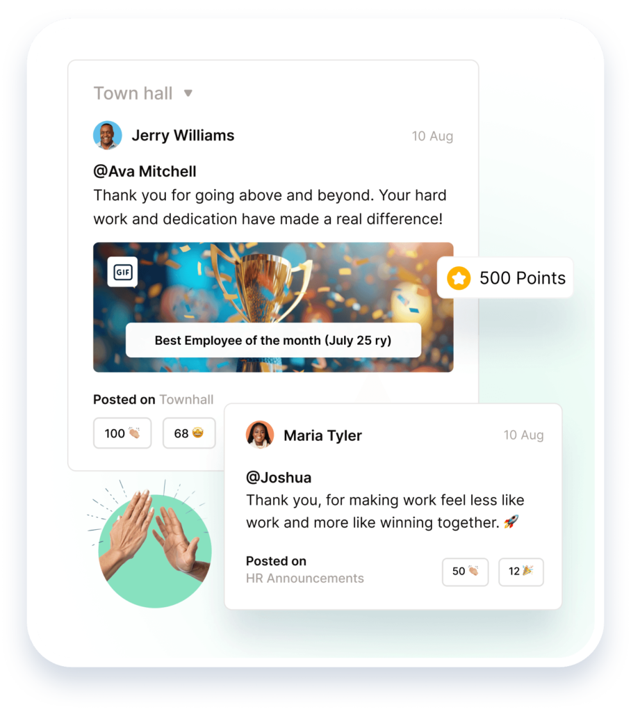 Empuls by Xoxoday employee recognition posts with points and milestones.