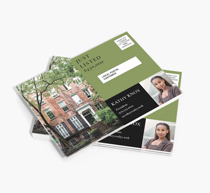 Printed postcards for real estate direct mail campaign used in local print marketing