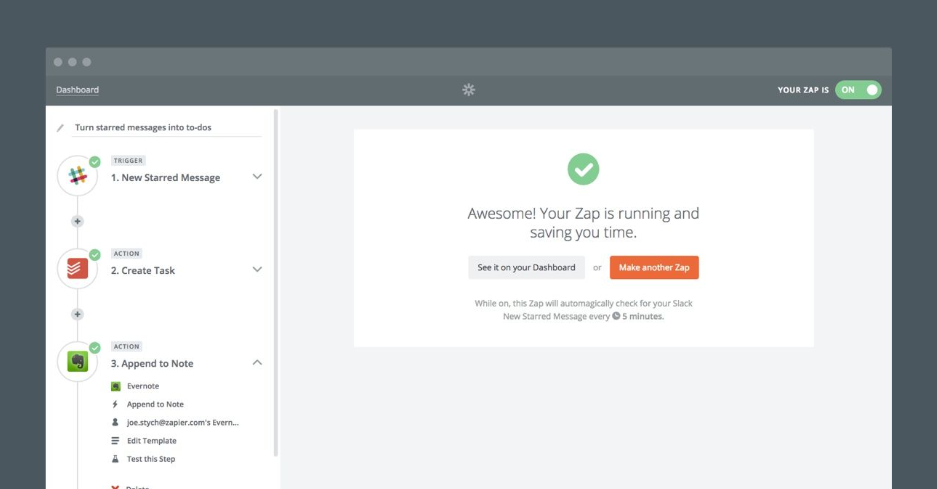Zapier workflow editor showing a multi-step automation with connected business applications and conditional actions.