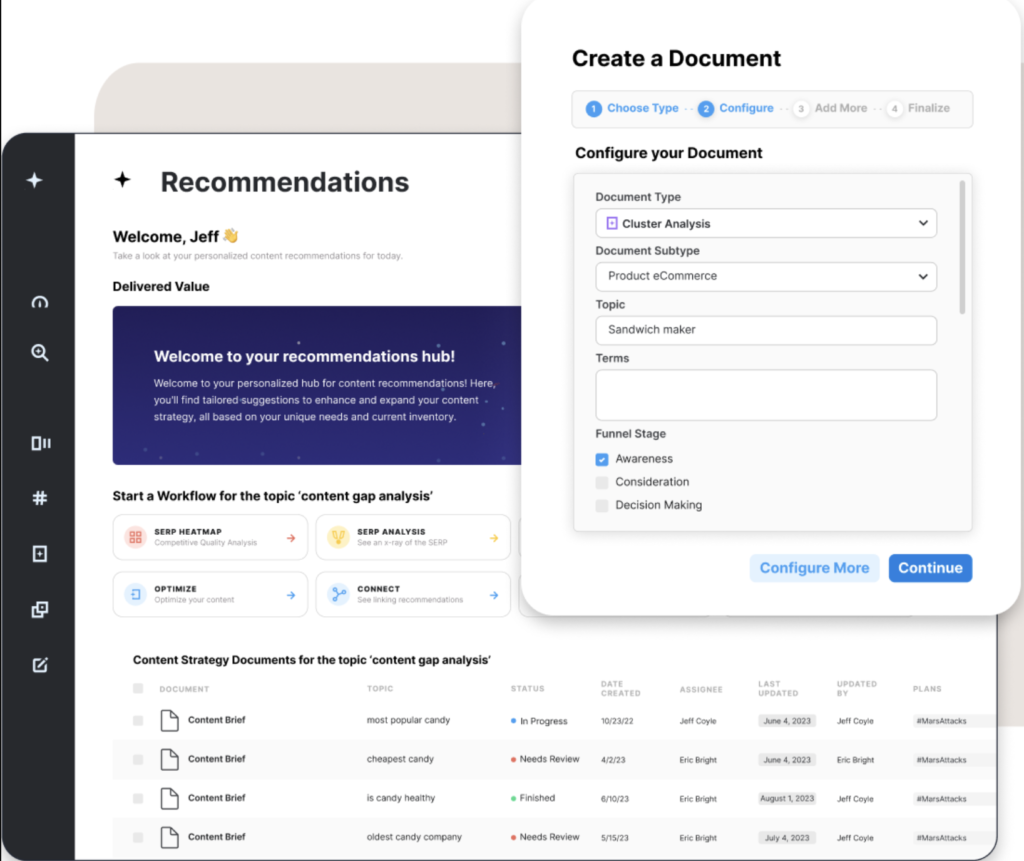 MarketMuse turns topic research and content gaps into structured content plans for faster strategy execution.