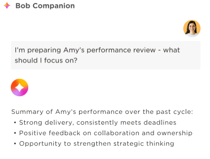 HiBob personalized employee review.