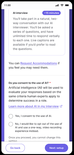 HireVue AI interview consent form.