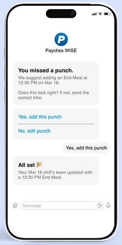 Paychex WISE missing time alert.