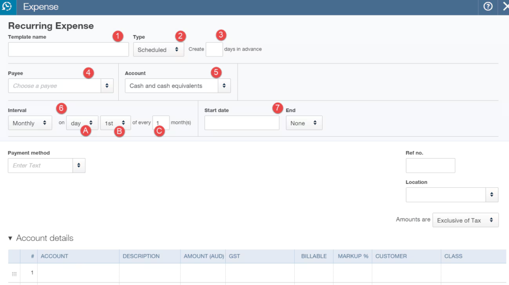 Quickbooks Online how to set up a recurring expense template