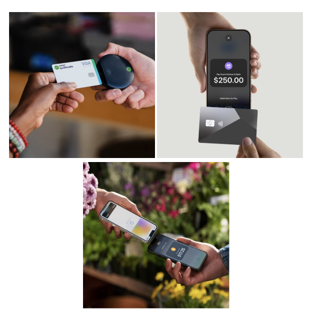 Business owner accepting a contactless payment with the QuickBooks GoPayment app on an iPhone