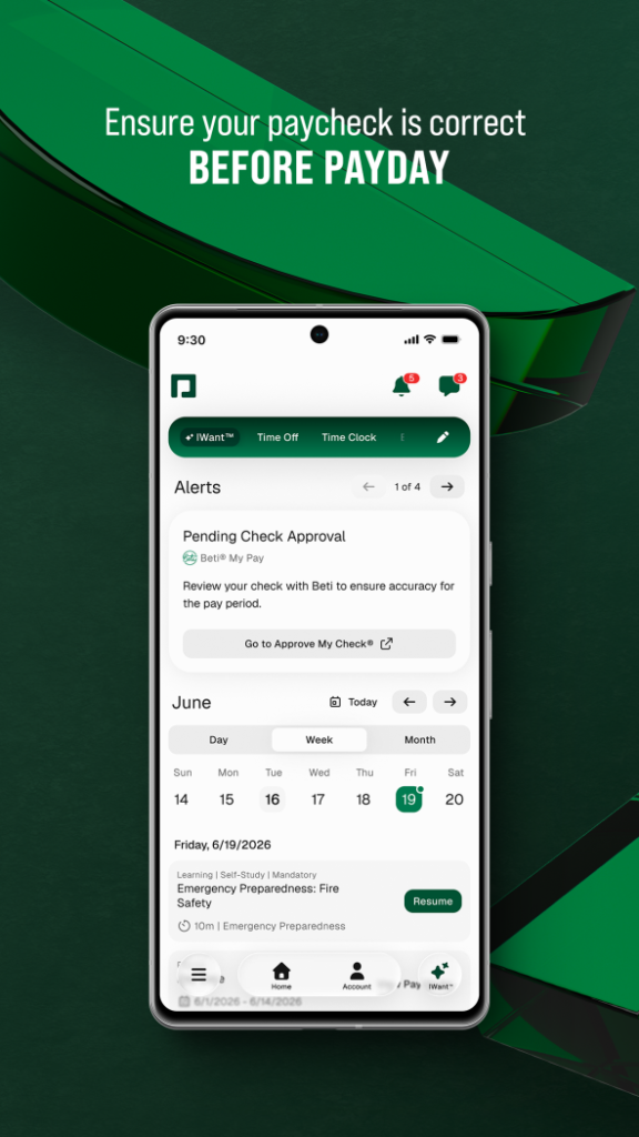 Beti alerts on Paycom’s mobile app.