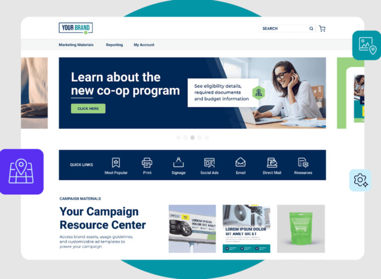 Ansira brand-to-local partner portal with co-op information, approved campaign assets, and local marketing tools.