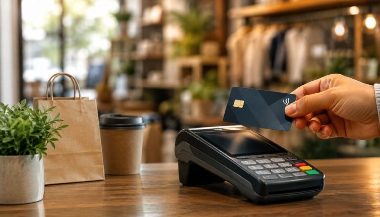 A person holding a card close to a card reader