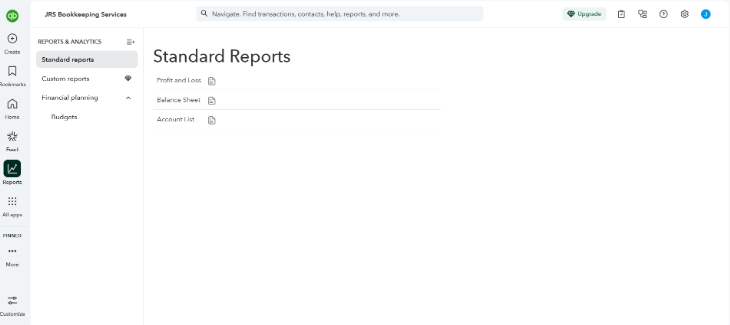 QuickBooks Fee standard reports