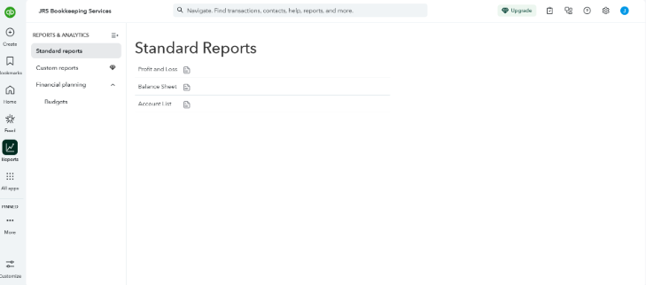 QuickBooks Standard Reports